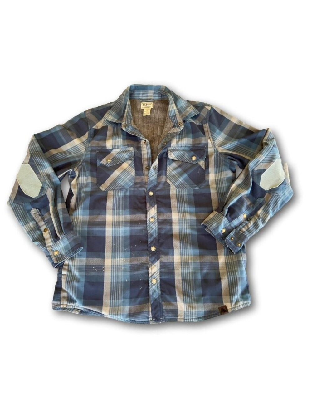 Distressed Y2K LL Bean Heavy Flannel Shirt Elbow Patches Thrashed Grunge Medium